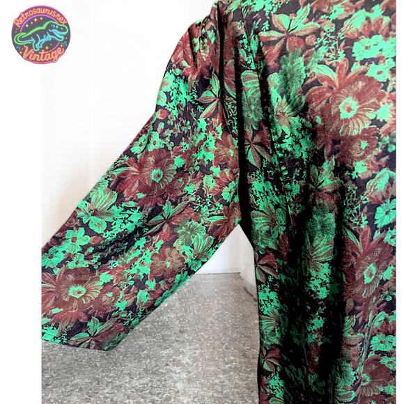 Vintage Rockabilly Mod Retro Green Floral Day Swing Dress, Plus Size - Picture 6 of 7